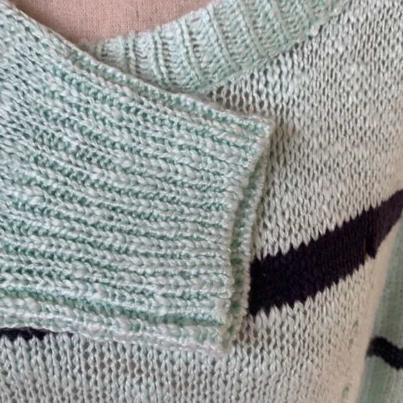 Miracle Mint Green Distressed Wide Neck Knit Stripe Top - Picture 8 of 11